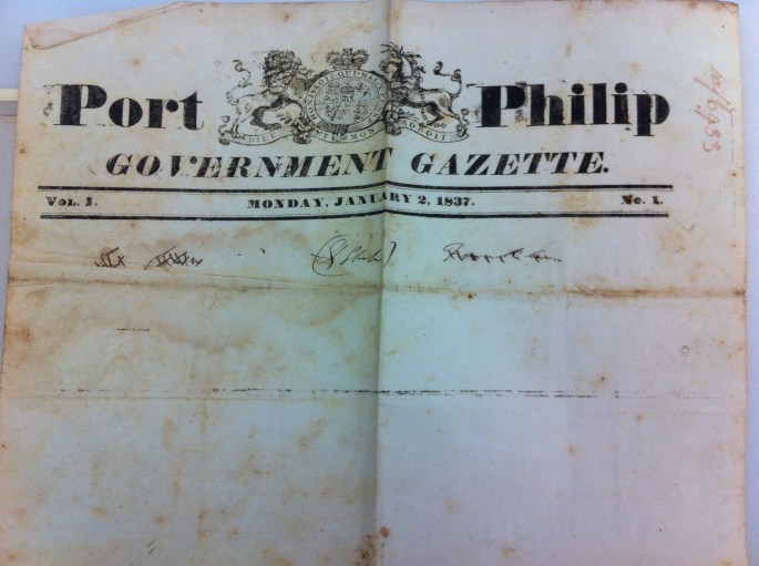 Port Philip govt gazette proof 1837