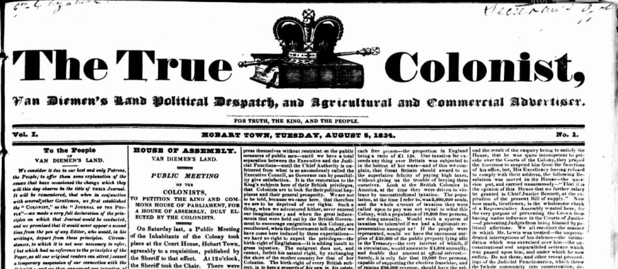 True Colonist 5 Aug 1834