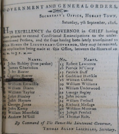 Conditional pardon 7 Sep 1816 AB copy