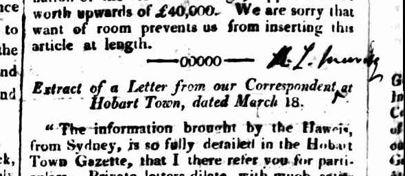 Tasmanian 23 Mar 1825 RLM