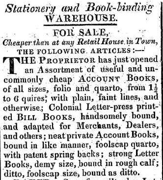 Stationery and bookbinding warehouse HTG 23 Apr 1824